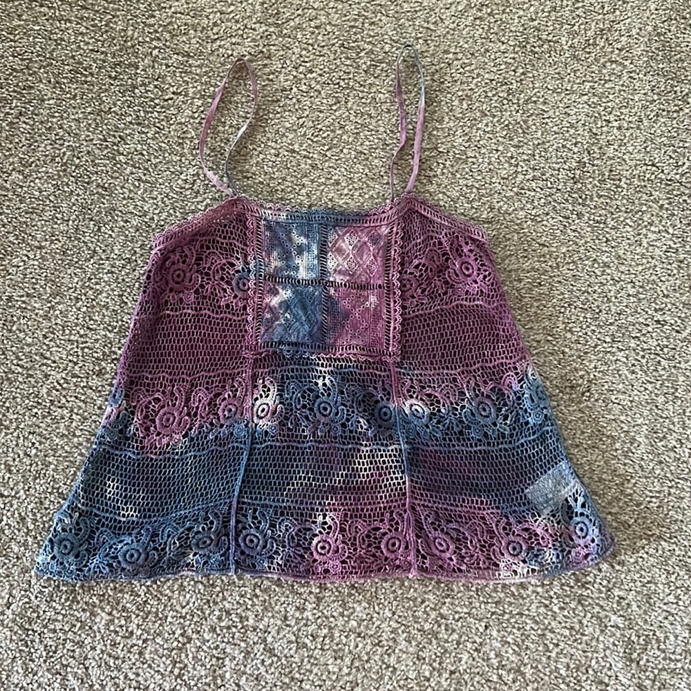 Ecote womans tie dye textured woven crochet top purple blue size xs urban outfit